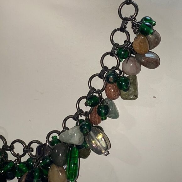 Vintage Semi Precious Stone & Green Glass Cluster Necklace - Picture 4 of 16